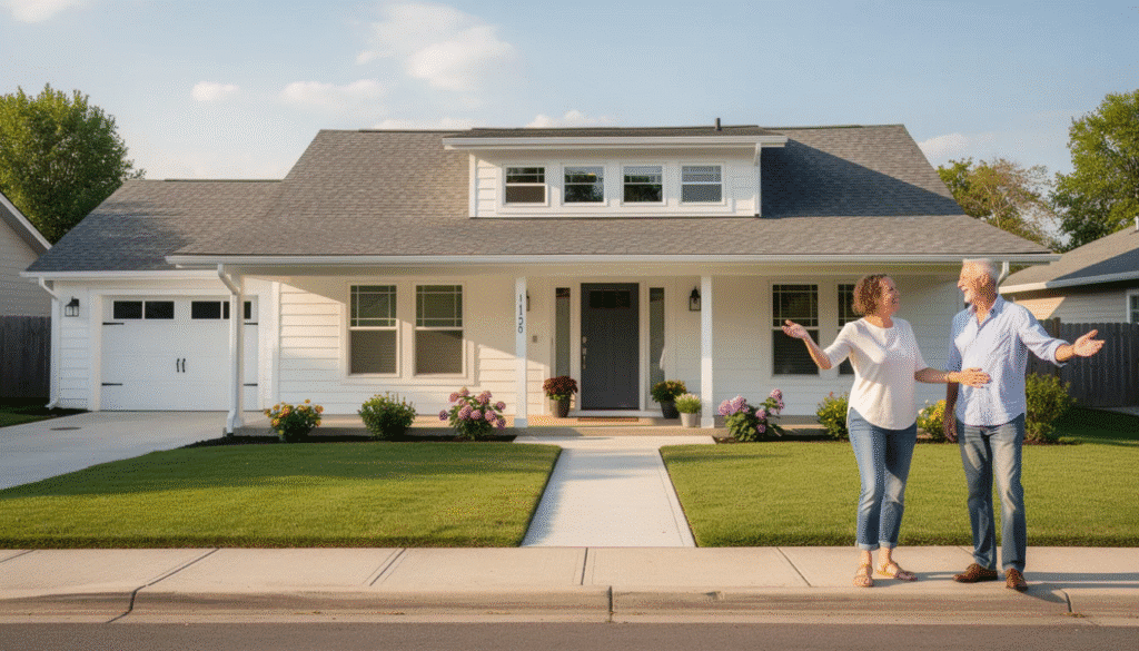 The image showcases a stylish ranch house featuring elegant shed dormers that enhance the home's curb appeal and add interest to its exterior design. Inside, the vaulted ceilings create an open and inviting space, perfect for family gatherings and entertaining guests.