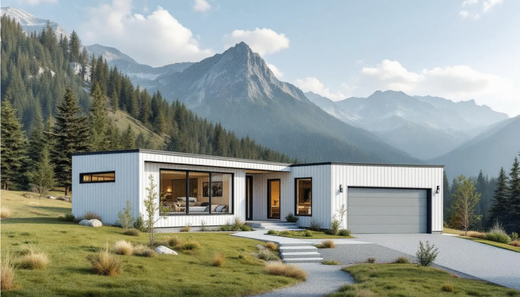 Manufactured Home - Ranch Style Homes USA A modern manufactured home is nestled against a stunning mountain backdrop, showcasing quality construction and inviting lifestyles that cater to families. This western home reflects a dream of comfort and individuality, perfect for those looking to find their ideal living space.