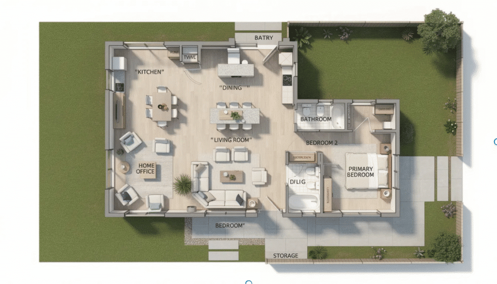 An illustration showcasing various ranch style house plans, featuring detailed floor plans that highlight open concept living areas, including spacious kitchens, dining areas, and living rooms designed for social gatherings. The image emphasizes the benefits of single-level living with ample space for families, showcasing thoughtful layouts that cater to different lifestyles and needs.