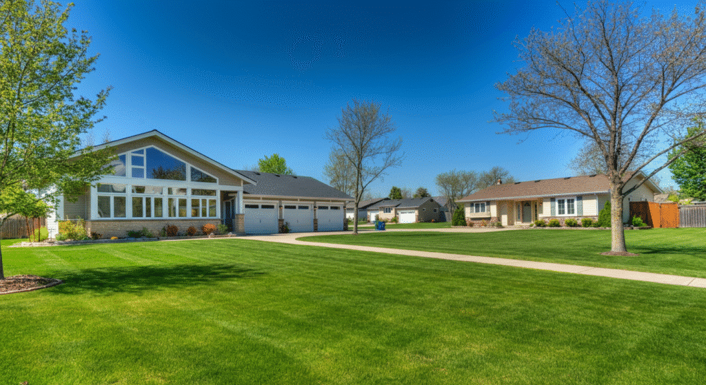 The image depicts a variety of ranch style homes, showcasing different sizes and designs, from cozy single story layouts under 1,000 square feet to more spacious options exceeding 3,000 square feet. Each home features architectural elements like large windows and open floor plans that enhance the feeling of space, making them ideal for families seeking both public and private areas.