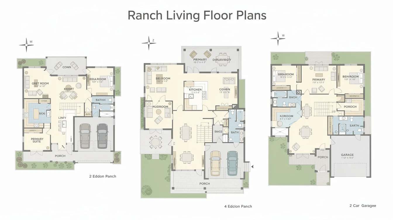 138baf97-5f92-454c-b823-05762897ba17 - Ranch Style Homes USA This image features detailed floor plans for a ranch home, showcasing open living spaces and outdoor areas ideal for families in the Texas Hill Country. The design emphasizes simplicity and connection to nature, with materials like stone and limestone reflecting the local architecture and context of West Texas.