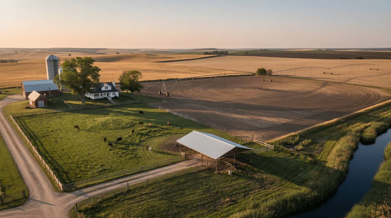 188439d2-cb6e-41b1-a21a-ebda5f0f8af0 - Ranch Style Homes USA The image depicts vast agricultural ranches in Texas, showcasing beautiful landscapes and open land ideal for farming and livestock. This scene highlights the appeal of real estate listings in areas like Houston, Austin, and Dallas, providing detailed information for prospective buyers and realtors.