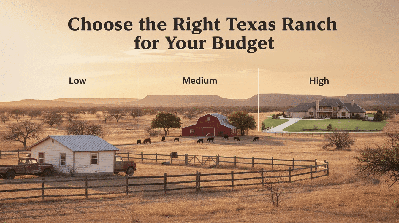 25bf3b02-dba6-4fc1-85a5-02bf06b222ed - Ranch Style Homes USA The image depicts a scenic view of the Texas Hill Country, showcasing rolling hills and expansive pastures, ideal for those considering Texas ranches for sale. The landscape highlights the natural beauty of the region, with excellent access to paved roads and nearby river frontage, making it a perfect option for buyers looking for investment or personal use in Johnson County.