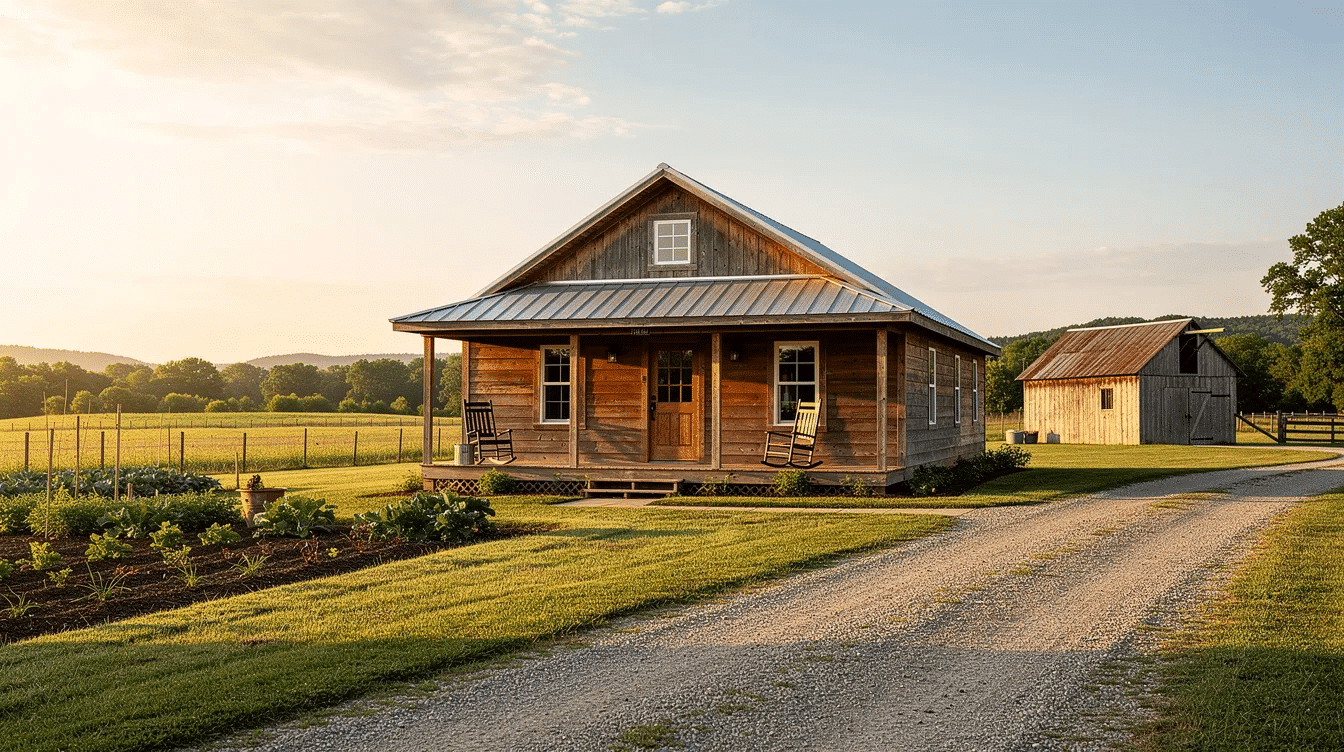 5f1722e6-d567-4921-b6fd-6b66045e7cec - Ranch Style Homes USA The image depicts a charming homestead house featuring a welcoming exterior with large windows and a well-maintained roof, surrounded by open space ideal for families. Inside, the layout includes cozy rooms, a modern kitchen, and plenty of storage options, making it a perfect property for those looking to explore their dream home plans.