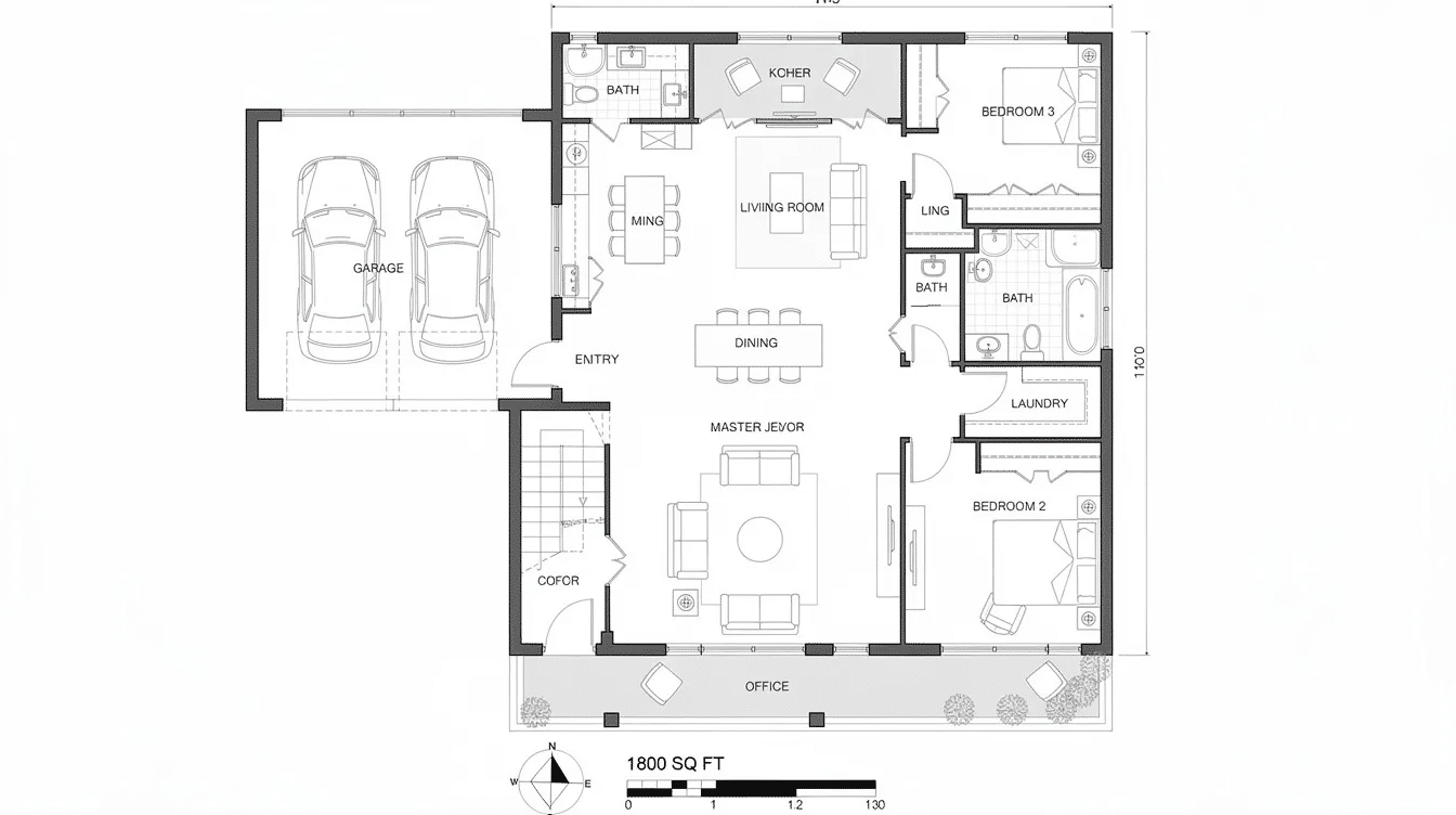 677ebd47-92f3-48fe-9bec-82dd82d35f68 - Ranch Style Homes USA This image depicts a detailed 1800 sq ft house plan featuring a modern farmhouse design with an open floor plan that includes a great room, dining area, and a master suite. The exterior elevations showcase a front porch and various exterior materials, while the layout emphasizes vaulted ceilings and thoughtful interior elevations.