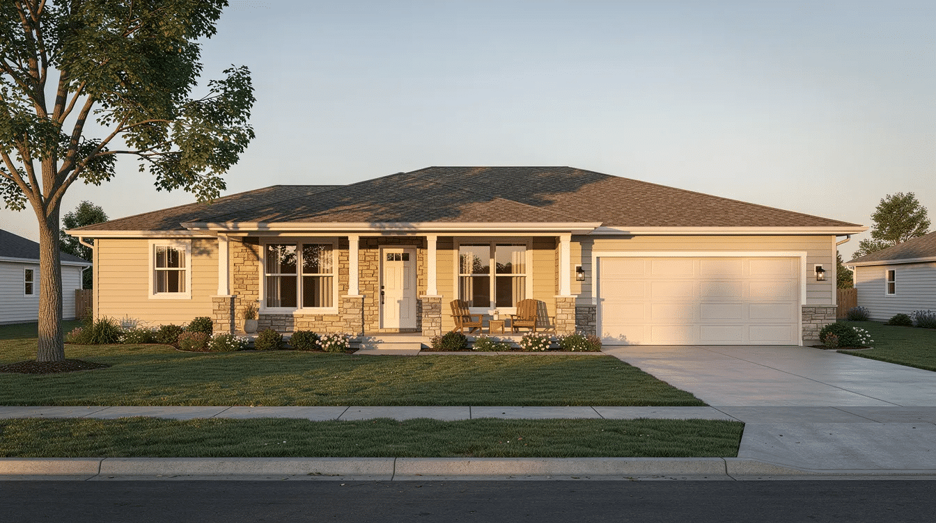 6cebbf59-587b-4b4d-8fa7-9ecc87162c3c - Ranch Style Homes USA The image depicts a charming ranch home nestled in the picturesque Texas Hill Country, surrounded by hilly terrain and abundant wildlife. This property showcases the essence of ranch ownership in Texas, with a blend of flat areas and lush landscapes ideal for livestock and recreational activities.