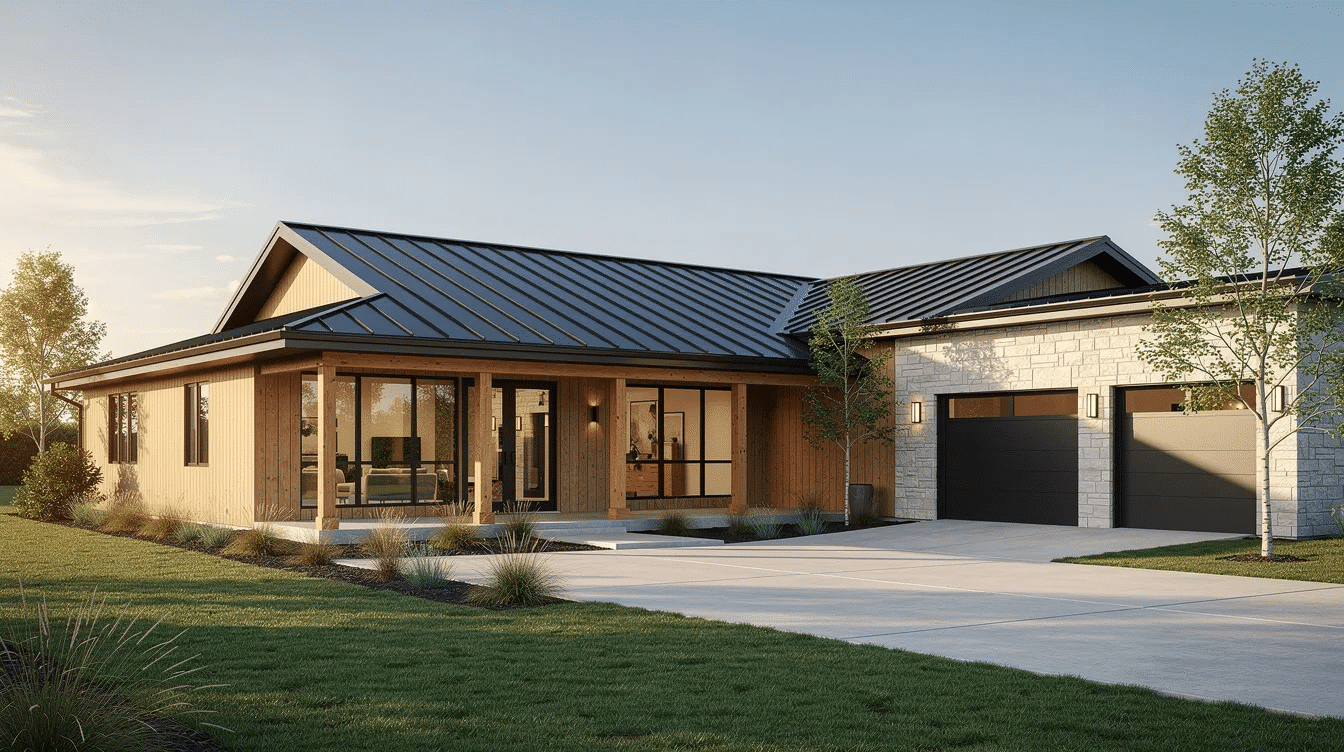 9716b584-b9fa-48c5-8e27-80556b8d8bc1 - Ranch Style Homes USA The image showcases a 4,000 square foot ranch house plan featuring an open concept layout with spacious family and dining rooms, large windows for natural light, and outdoor living areas. This ranch home design includes a walk-in pantry and beautifully integrates functionality with comfort, making it ideal for family living.