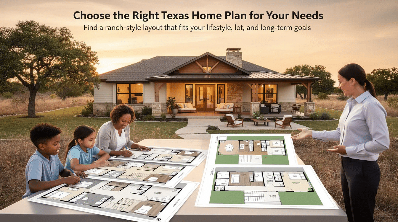 dda35c34-4882-424f-a95b-2b4d95ca8326 - Ranch Style Homes USA An inviting image showcases a variety of Texas house plans, emphasizing ranch-style designs that promote comfort and easy circulation, ideal for outdoor living areas. The layout reflects the unique lifestyle needs of families in the Texas Hill Country, highlighting the seamless connection between indoor and outdoor spaces.