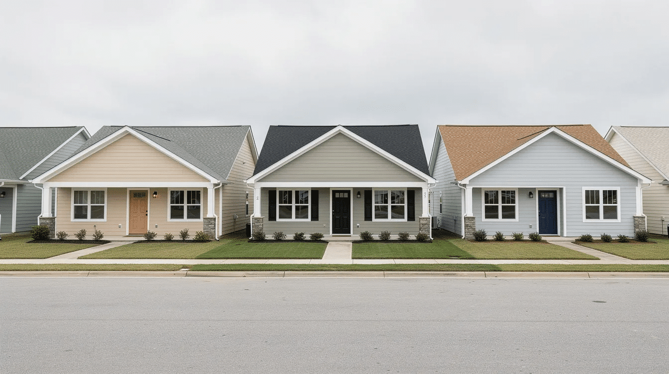 08ef0c05-7b7a-4489-8050-6817db7e7e60 - Ranch Style Homes USA This image showcases a variety of siding colors for ranch homes, highlighting options like light gray siding and earthy tones that enhance the home's curb appeal. The exterior color scheme includes bold accents and neutral colors, creating a harmonious look that complements the architectural style and natural surroundings.