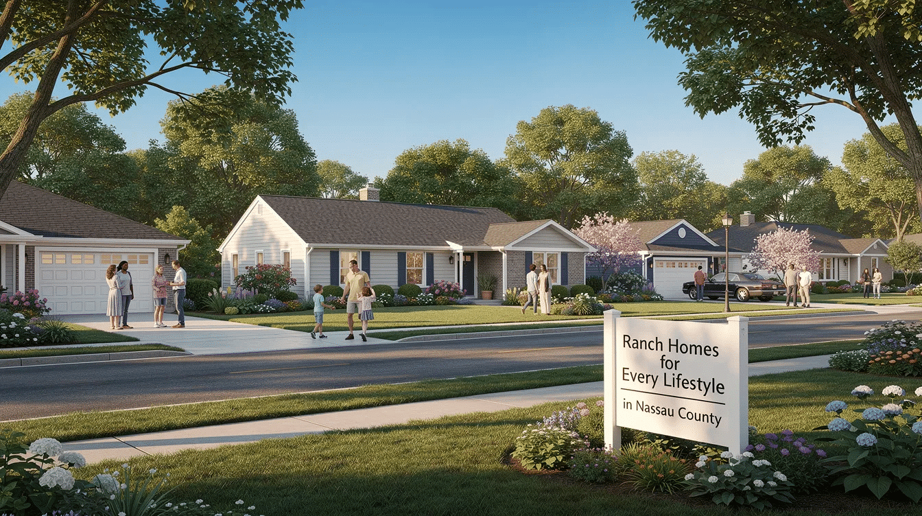 257bf8e7-7efe-4498-a6f2-3690e422e91a - Ranch Style Homes USA The image showcases a variety of ranch homes for sale in Nassau County, NY, highlighting their diverse architectural styles and spacious layouts. The properties are presented with open house information, making it easy for potential buyers to explore their options through various real estate listings.