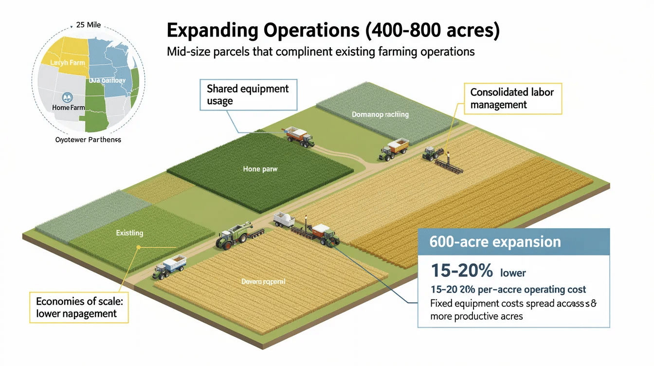 2de647db-9f7b-4528-8e7f-63aa99b3ae10 - Ranch Style Homes USA The image showcases a vast expanse of irrigated farmland available for sale, featuring mid-size parcels ideal for expanding agricultural operations. This rare opportunity spans 400-800 acres and is located within a productive region, allowing for efficient farming practices and shared resources.