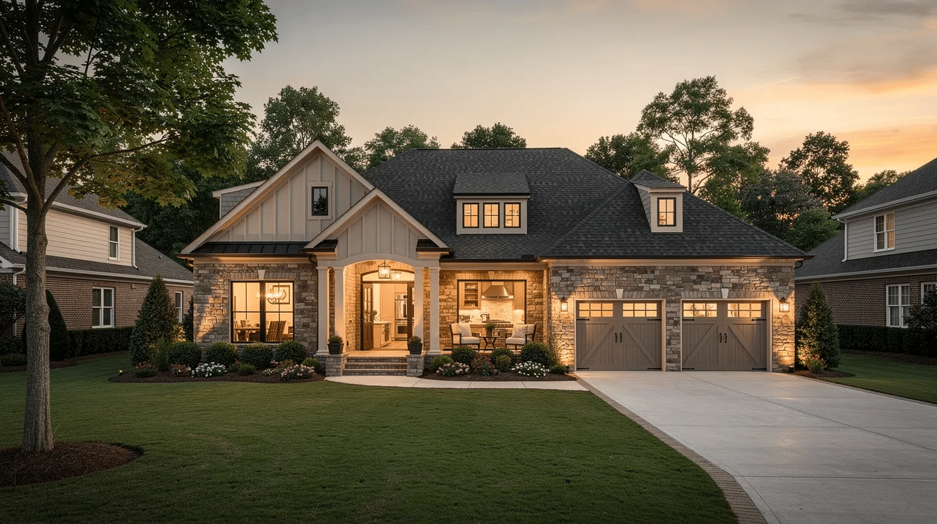 386080fc-dc15-417b-b181-5de3a494be7d - Ranch Style Homes USA The image showcases an executive ranch home in Raleigh, NC, featuring luxurious single-story living with high-end finishes, including a gourmet kitchen and an expansive master suite. Set on a large lot exceeding 1 acre, this property exemplifies premium ranch-style homes with custom construction details, appealing to buyers seeking upscale real estate options in the area.