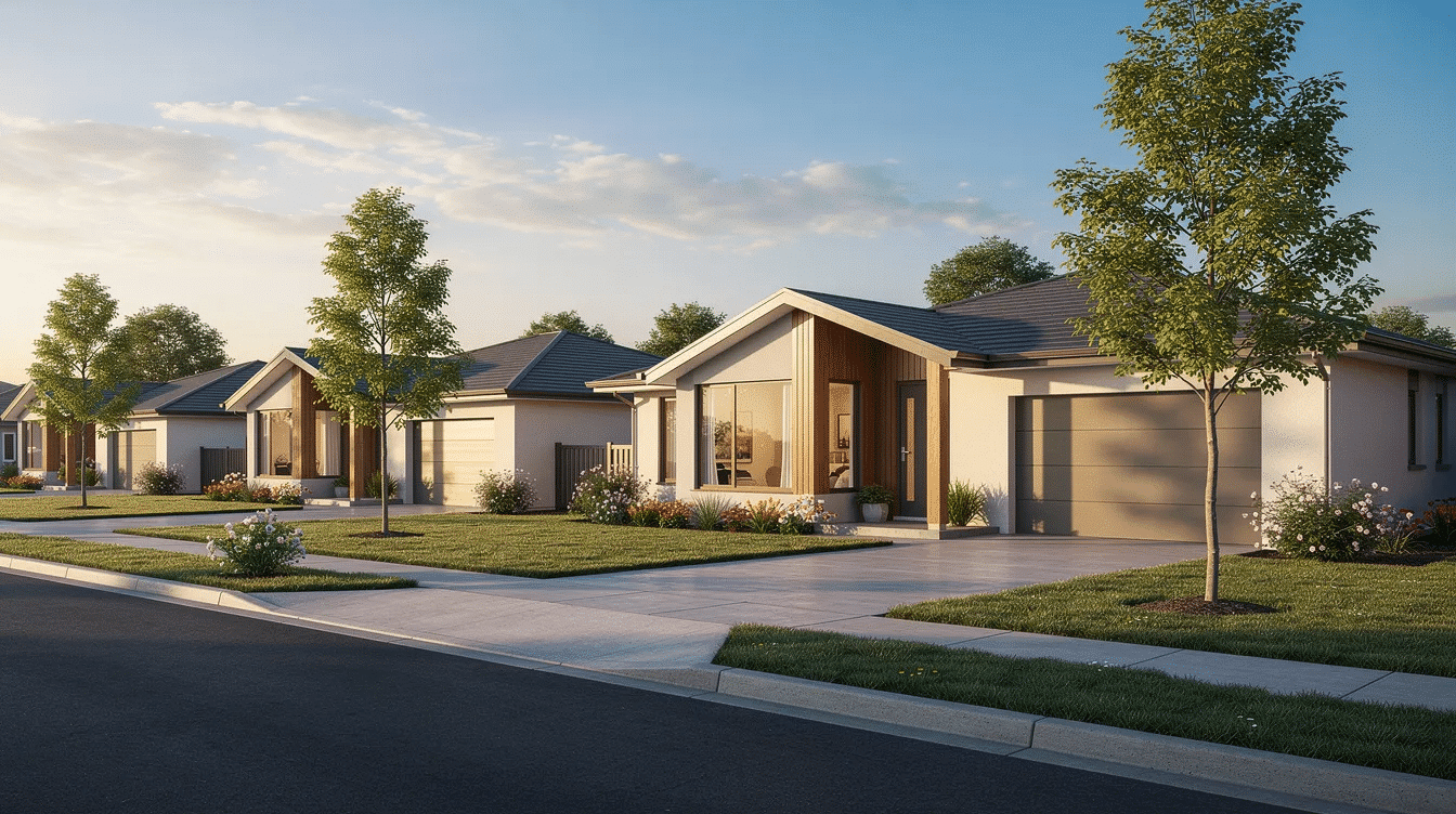 39044cb1-5830-476b-9e53-ad7b80eb2c38 - Ranch Style Homes USA The image showcases a collection of new bungalow homes featuring spacious layouts and low pitched roofs, ideal for families seeking cost-effective living. Each bungalow house design incorporates natural light and open floor plans, highlighting the charm of the arts and crafts movement.