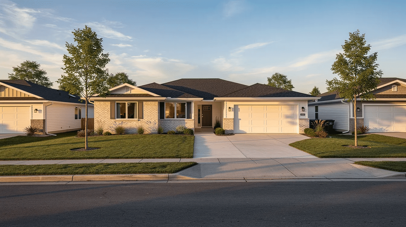 3a7ecacc-3ba6-413d-867f-aaf02c329f1a - Ranch Style Homes USA The image depicts a row of traditional ranch-style homes, characterized by their single-story design, large windows, and open floor plans. These suburban ranch houses often feature a devoted patio space and a front lawn, showcasing the typical architectural style popular in many parts of the country, especially in warmer climates like California and San Diego.