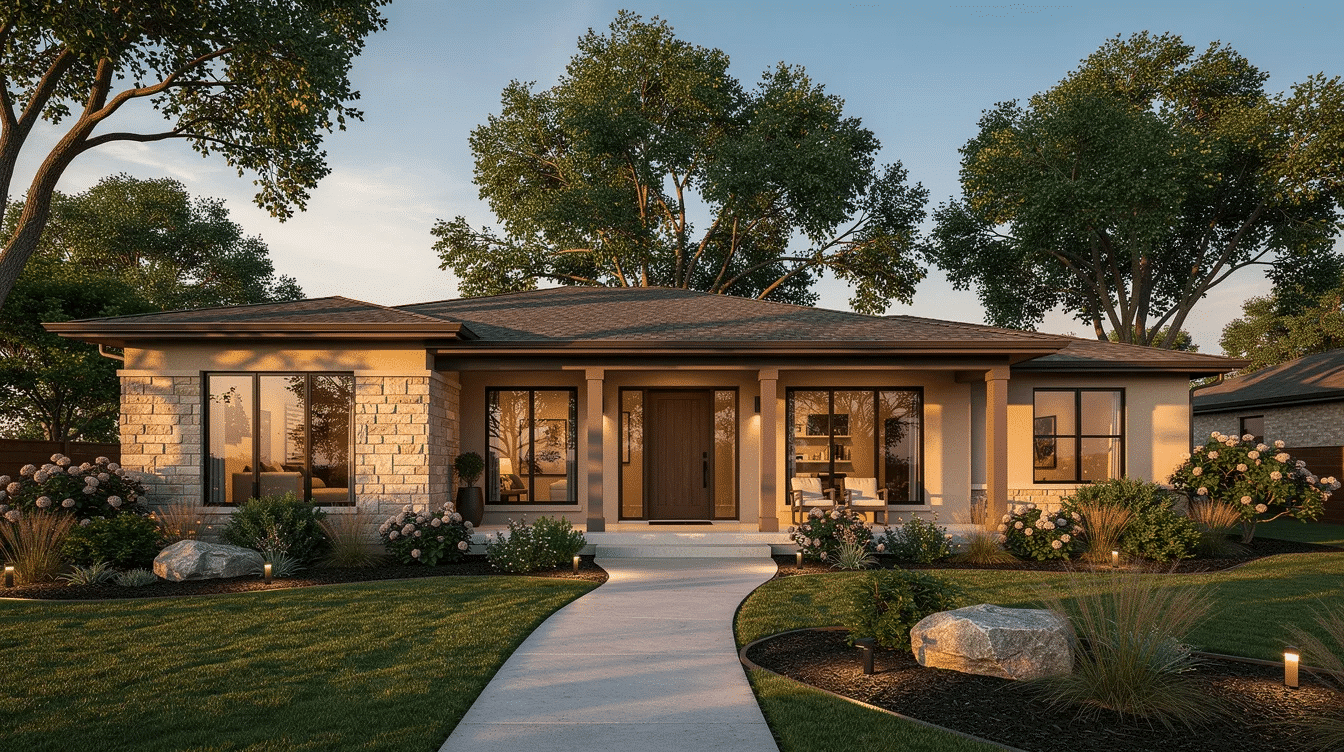 3e6e859e-47fc-4c2e-a4c7-82102493552e - Ranch Style Homes USA The image showcases an elegant ranch-style home exterior, surrounded by mature landscaping that enhances its charm. This inviting property is a prime example of ranch homes for sale in Chicago, featuring well-maintained gardens and a welcoming facade.