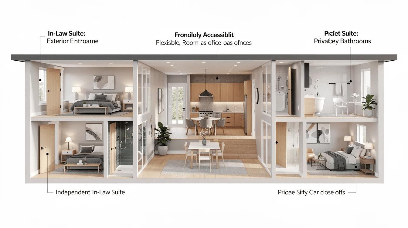 4dd5afe0-fef4-431b-8e49-ab55854a1751 - Ranch Style Homes USA The image showcases a spacious 2500 sq ft farmhouse design featuring multiple bedrooms and flexible layouts that accommodate in-law suites. With an open concept living space, private access points, and thoughtful accessibility features, this home balances family togetherness with individual privacy.