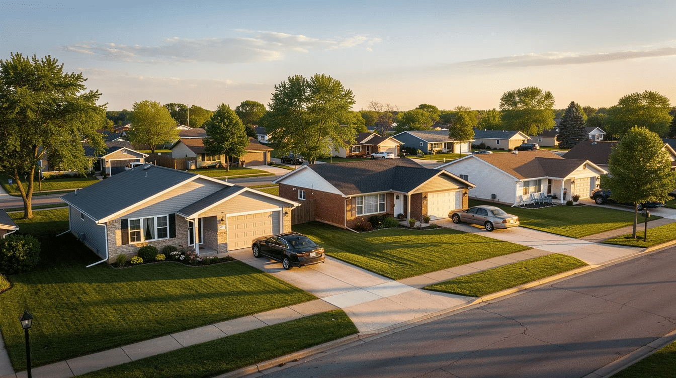 5dd812aa-f582-40f8-8021-0d566bd86c49 - Ranch Style Homes USA The image depicts a variety of ranch homes for sale in Cary, NC, showcasing their spacious layouts and attractive exteriors. The scene highlights the new construction properties, emphasizing the charm and appeal of ranch-style living in North Carolina's real estate market.