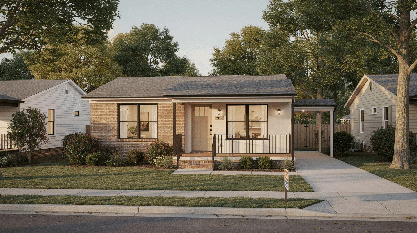 706b6b7c-bae4-4d28-9c94-f84a03d07f1d - Ranch Style Homes USA This image showcases a compact ranch home under 1,500 square feet, featuring a modern kitchen, renovated bathroom, and an open floor plan, set on a smaller lot in a historic Raleigh, NC neighborhood. Ideal for couples or small families, these homes blend original architectural charm with contemporary updates, often priced under 0,000.