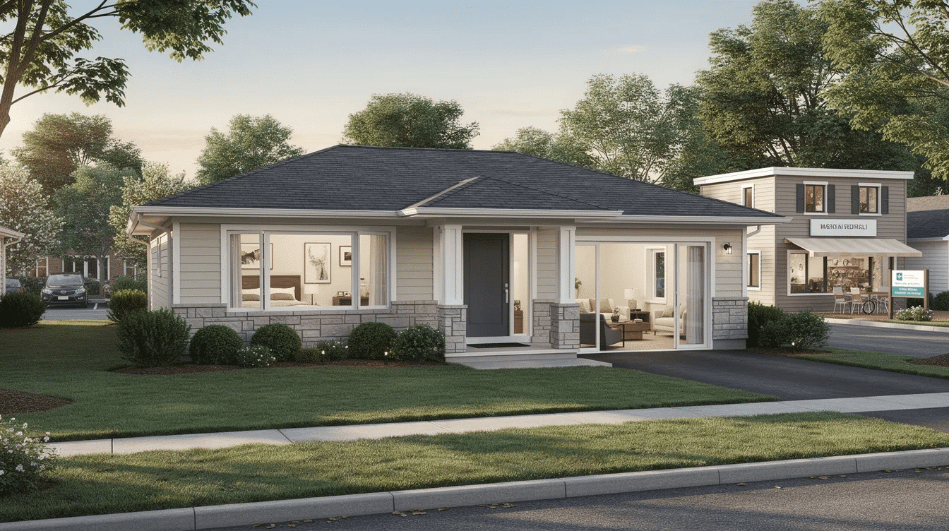 9a4e967c-40b6-41cc-9743-a5fb4453e40b - Ranch Style Homes USA This image features a two-bedroom ranch home showcasing a master suite and guest room, emphasizing the low-maintenance lifestyle of single-story living ideal for aging in place. Located in established New York communities, these properties offer proximity to shopping and dining, making them attractive homes for sale in Long Island, NY.