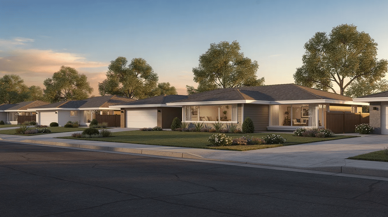 a33c7e42-b36c-45bc-9fc3-e921e0213894 - Ranch Style Homes USA The image showcases a variety of ranch homes for sale in Columbus, Ohio, featuring single-story layouts and spacious yards. These prospective properties are ideal for consumers interested in purchasing a home in a friendly neighborhood, as identified by local real estate listings.