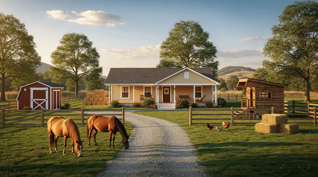 abbca222-181c-42a1-8dc1-bc9568160805 - Ranch Style Homes USA The image showcases a picturesque mini ranch nestled in Jackson County, featuring wide open spaces and natural beauty, ideal for raising livestock or crops. This rural property offers an exceptional opportunity for buyers seeking a private retreat with investment potential, located just minutes from the conveniences of the city.