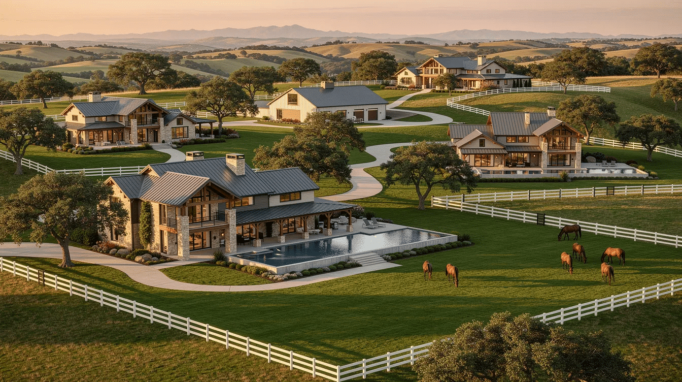 be6e598c-cc1e-4f7c-84cc-808988258794 - Ranch Style Homes USA The image showcases a luxurious ranch estate set in Nassau County, NY, featuring expansive grounds and elegant architecture. This stunning property is part of a collection of homes available for sale, with open house information provided by reputable real estate brokers like Douglas Elliman and Coldwell Banker American Homes.