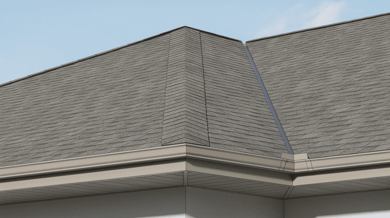 c08190ed-19d7-4005-8684-41ce665350b5 - Ranch Style Homes USA A close-up view of a hip roof showcases its sloping sides and overhanging eaves, emphasizing the architectural features typical of ranch house plans. This design element not only adds aesthetic appeal but also provides functionality, enhancing the overall exterior of the home.