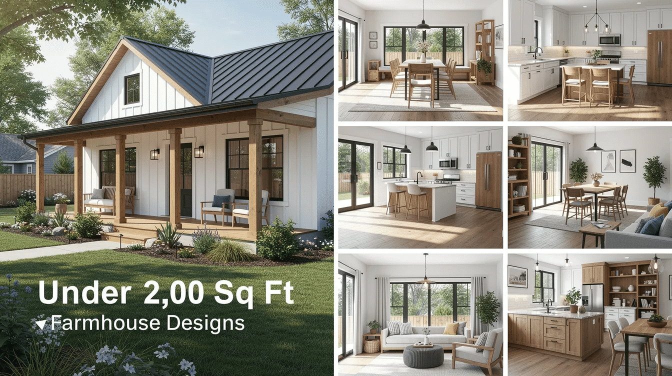 e0d9db16-4187-4b1b-8ded-83dee9ccbdf4 - Ranch Style Homes USA This image showcases a compact modern farmhouse design featuring clean lines and rustic charm, with a focus on open layouts and large windows that invite natural light. The house plan includes flexible living spaces and a wraparound porch, ideal for everyday family life and entertaining guests.