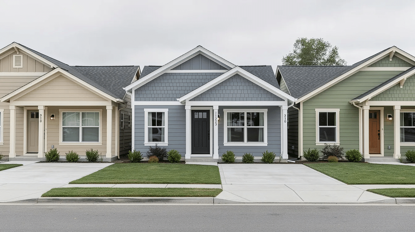 f6e0407c-0e91-4cb0-9ed8-f56cf0aa0e21 - Ranch Style Homes USA This image showcases a variety of siding colors for ranch homes, highlighting options like light gray siding and earthy tones that enhance the home's curb appeal. The exterior color scheme includes bold accents and neutral colors, creating a harmonious look that complements the architectural style and natural surroundings.