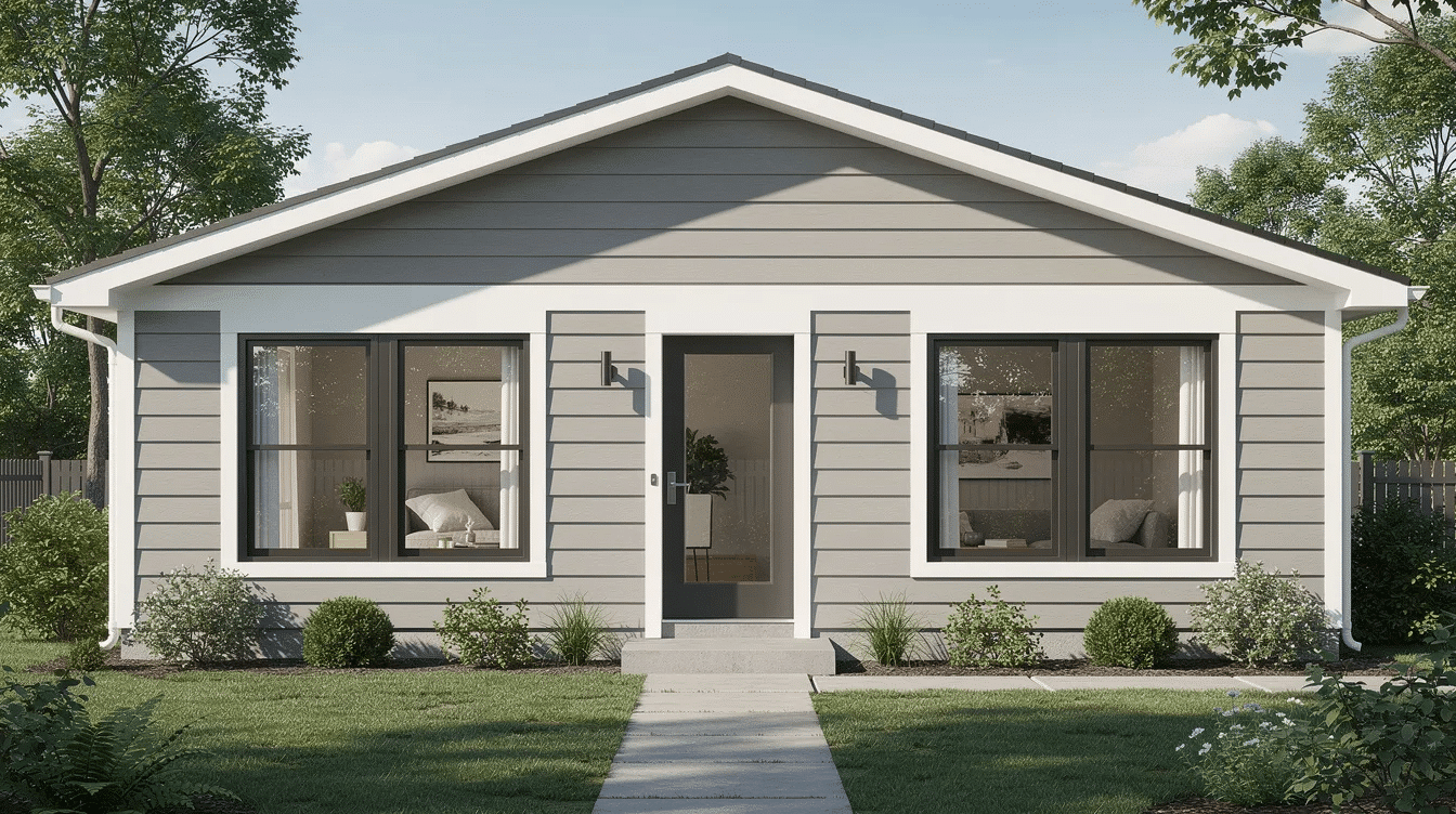 44c62794-3695-4121-9178-d7756f38bdfc - Ranch Style Homes USA The image showcases a raised ranch home exterior featuring new, wider windows with dark frames against a backdrop of neutral siding. The design emphasizes ranch style aesthetics, enhancing curb appeal while allowing natural light to fill the living spaces through large picture and sliding windows.