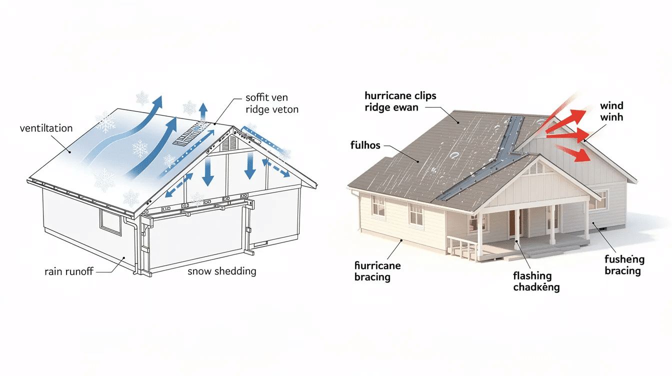 6386f16d-d83d-4888-a2d1-6459868d79ae - Ranch Style Homes USA This image illustrates a gable roof, prominently featured on a ranch style house, showcasing its effective design for shedding rain and snow. The roof's sloped sides direct moisture away, while the architectural style includes features like an attached garage and porch, enhancing the home's curb appeal and outdoor living space.