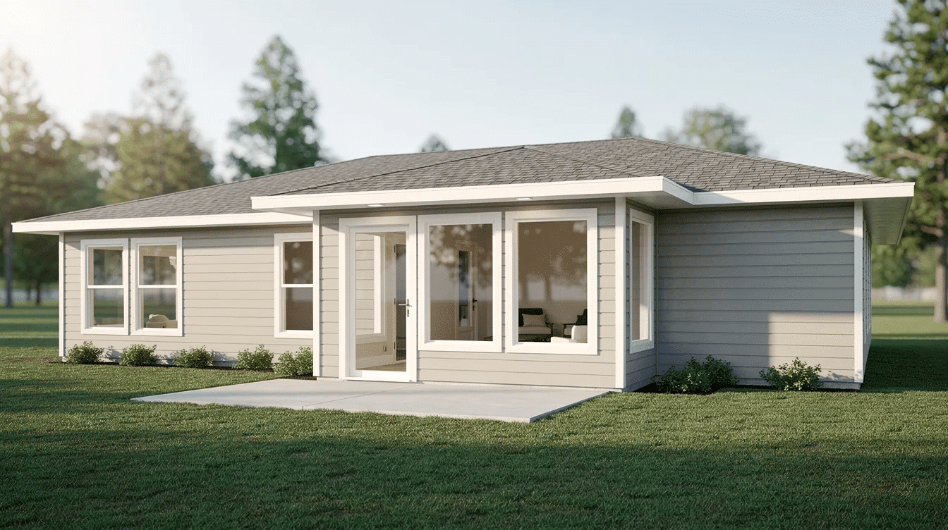 87019bab-506e-41ad-ba1e-f80c6266440d - Ranch Style Homes USA The image depicts a single-story ranch home featuring a subtle rear bump out that enhances the living space while maintaining the home's original charm. Large windows allow for ample natural light, and the exterior showcases matching siding, contributing to the overall curb appeal of this ranch style house.