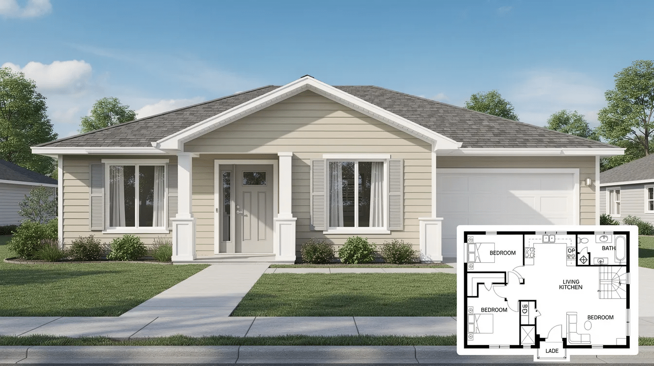 522b3a43-8488-4f77-81c9-cc0e35770ed4 - Ranch Style Homes USA The image showcases a selection of ranch-style starter home plans, featuring detailed architectural drawings and layouts that emphasize spacious living areas and functional designs. This visual resource is ideal for those looking to explore various options for building their first home, with potential links to free PDF books and downloadable resources for further reading.